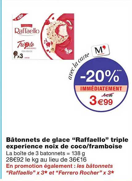 Bâtonnets de glace “Raffaello” triple experience noix de coco/framboise