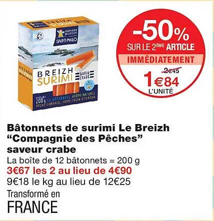 Bâtonnets de surimi Le Breizh “Compagnie des Pêches” saveur crabe