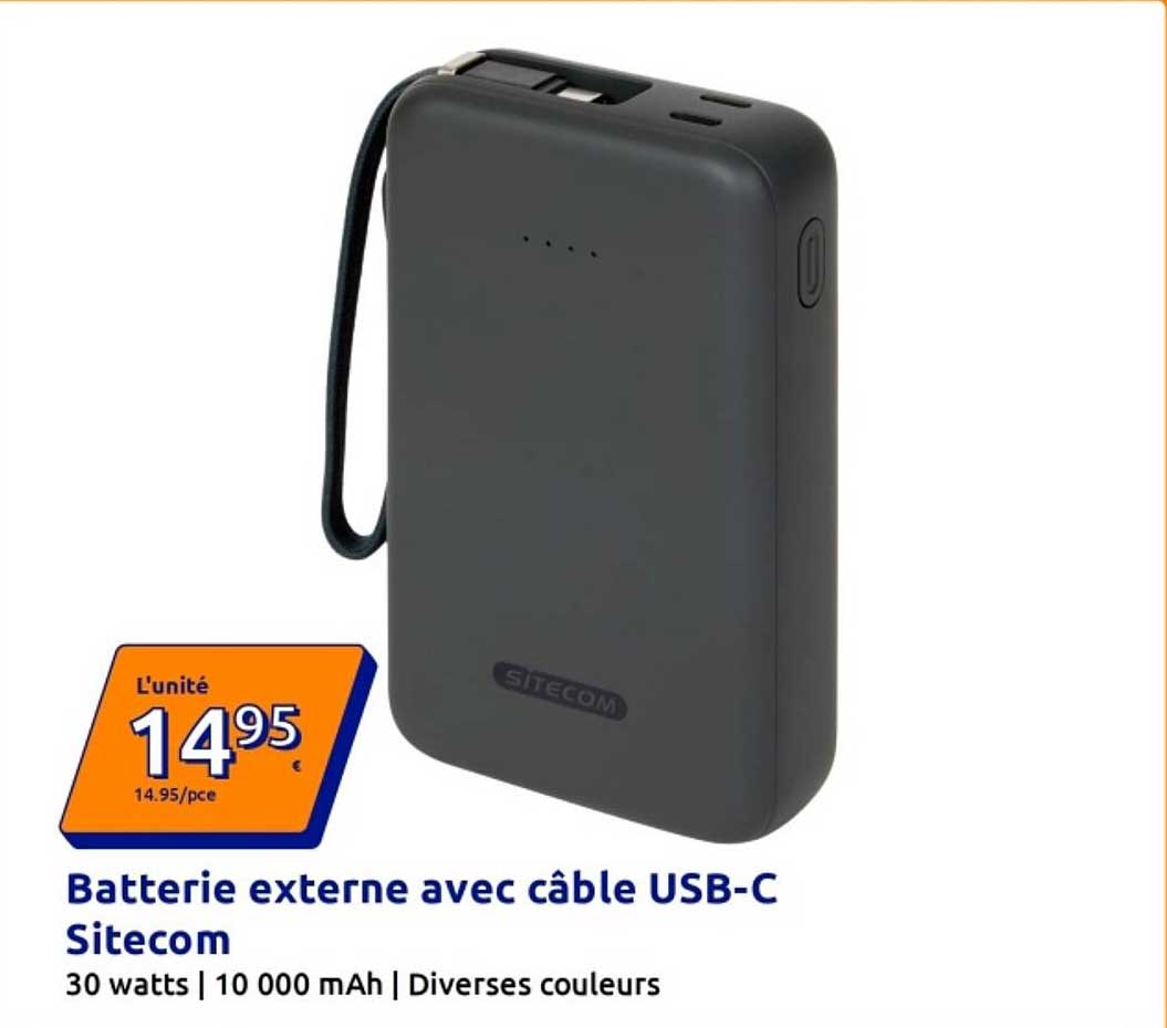Batterie externe avec câble USB-C Sitecom
