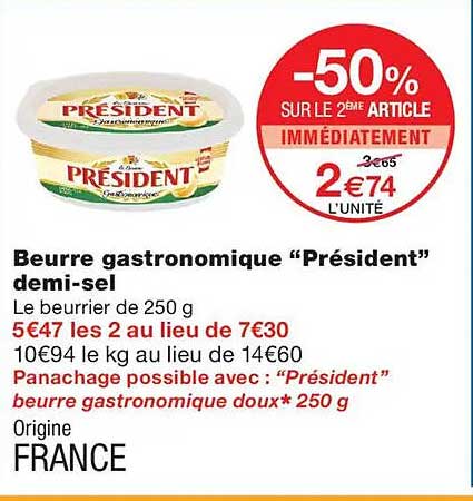 Beurre gastronomique “Président” demi-sel