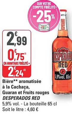 Bière aromatisée à la Cachaça, Guaran et Fruits rouges DESPERADOS RED