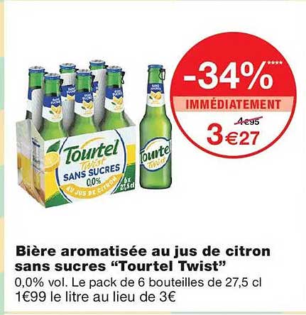 Bière aromatisée au jus de citron sans sucres “Tourel Twist”