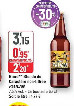 Biere** Blonde de Caractère non-filtrée PELICAN