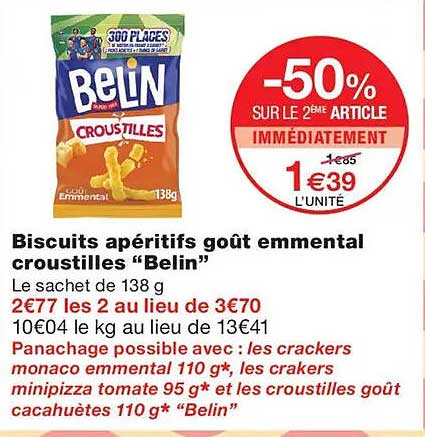 Biscuits apéritifs goût emmental croustilles “Belin”