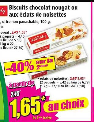 Biscuits chocolat nougat ou aux éclats de noisettes