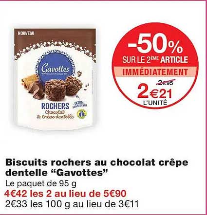 Biscuits rochers au chocolat crêpe dentelle “Gavottes”