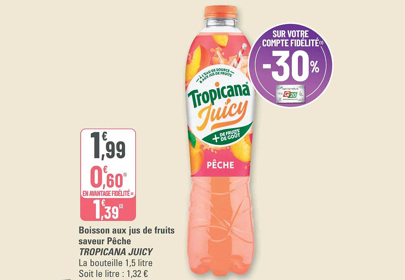 Boisson aux jus de fruits saveur Pêche TROPICANA JUICY