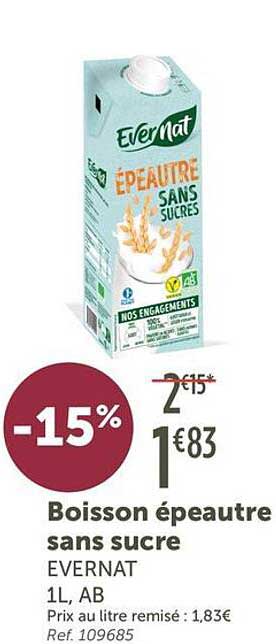 Boisson épeautre sans sucre EVERNAT 1L, AB