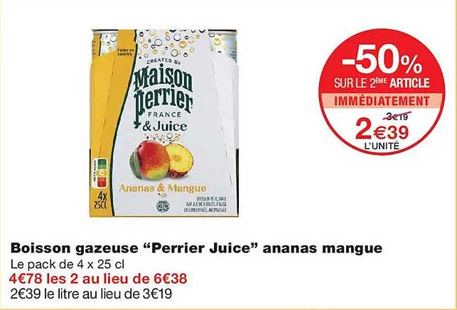 Boisson gazeuse “Perrier Juice” ananas mangue