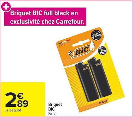 Briquet BIC full black en exclusivité chez Carrefour.