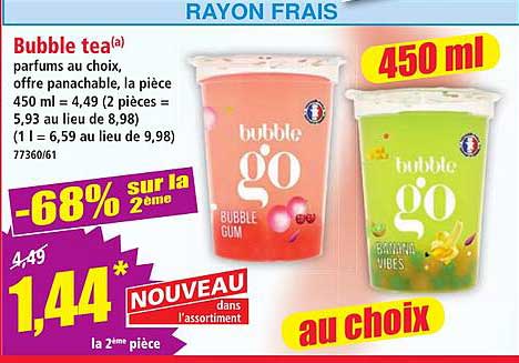 Bubble tea(a) parfums au choix, offre panachable, la pièce 450 ml