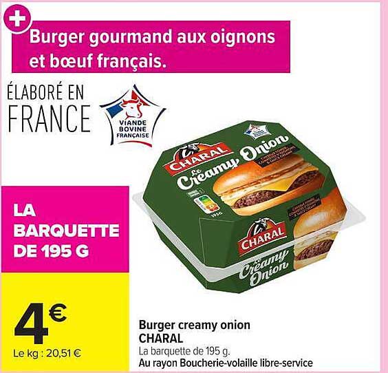 Burger gourmand aux oignons et bœuf français.
