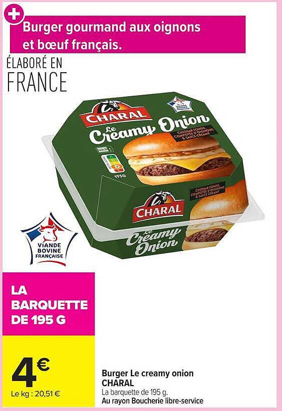 Burger gourmand aux oignons et boeuf français.