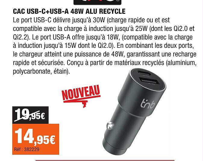 CAC USB-C+USB-A 48W ALU RECYCLE
