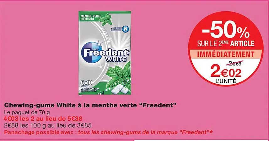 Chewing-gums White à la menthe verte “Freedent”