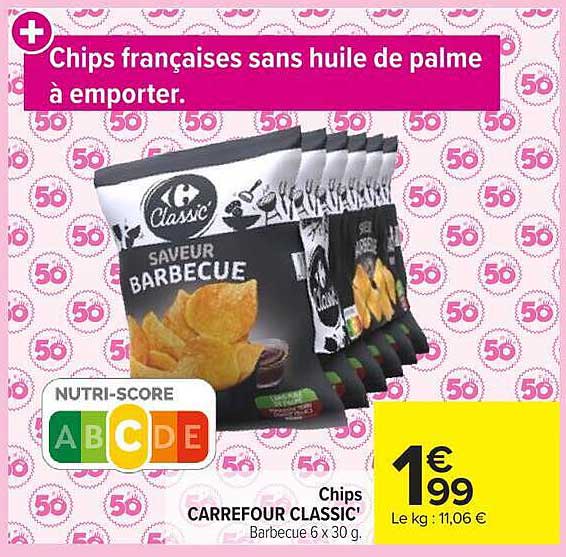 Chips françaises sans huile de palme à emporter.