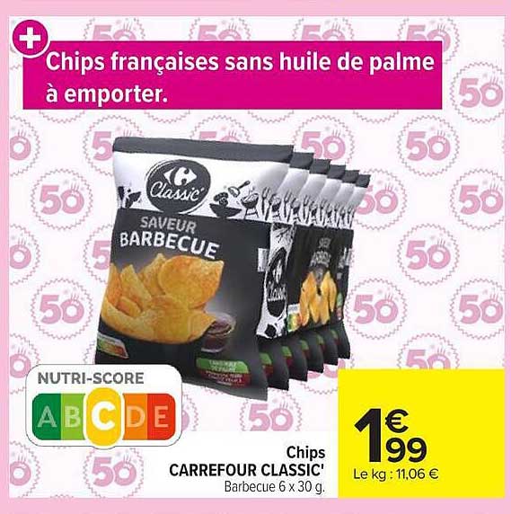 Chips françaises sans huile de palme à emporter.