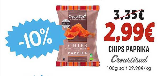 CHIPS PAPRIKA Croustisud 100g soit 29,90€/kg