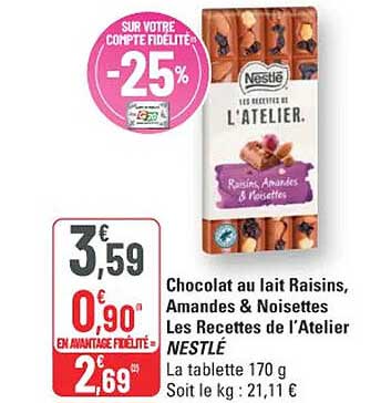 Chocolat au lait Raisins, Amandes & Noisettes Les Recettes de l'Atelier NESTLÉ