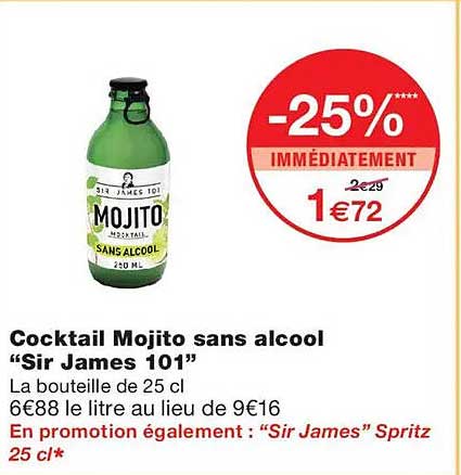 Cocktail Mojito sans alcool “Sir James 101”
