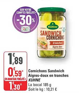 Cornichons Sandwich Aigres-doux en tranches KUHNE