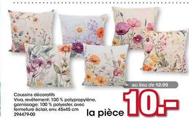 Coussins décoratifs Viva, revêtement: 100 % polypropylène, garnissage: 100 % polyester, avec fermeture éclair, env. 45x45 cm 294479-00
