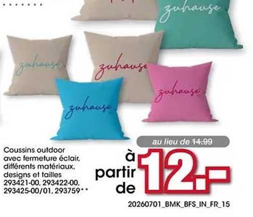 Coussins outdoor avec fermeture éclair, différents matériaux, designs et tailles 293421-00, 293422-00, 293425-00/01, 293759-..
