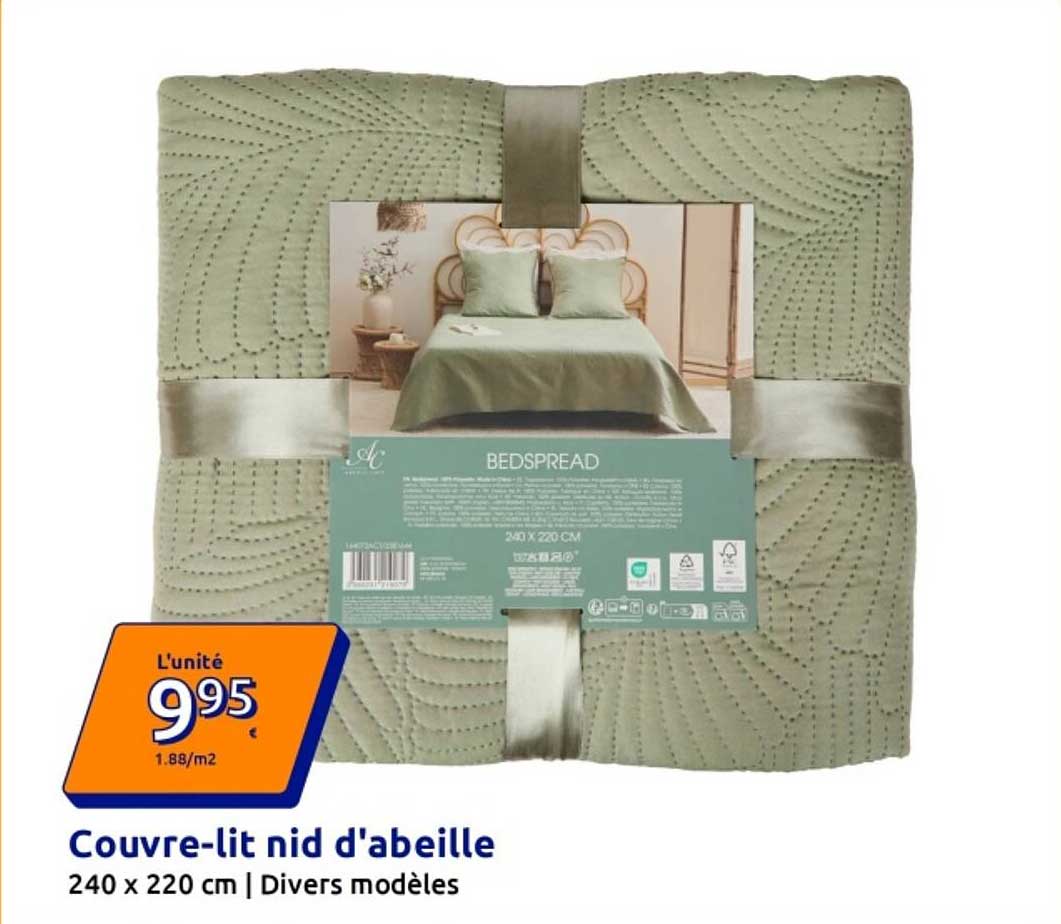 Couvre-lit nid d'abeille 240 x 220 cm | Divers modèles