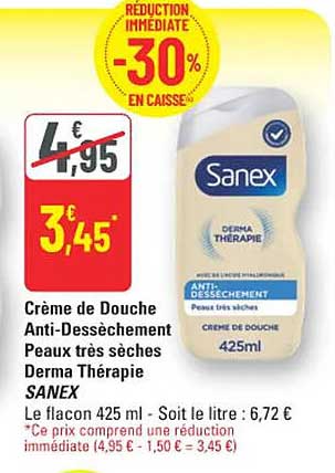 Crème de Douche Anti-Dessèchement Peaux très sèches Derma Thérapie SANEX