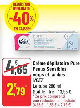 Crème dépilatoire Pure Peaux Sensibles corps et jambes VEET
