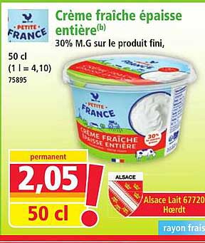 Crème fraîche épaisse entière(b) 30% M.G sur le produit fini.