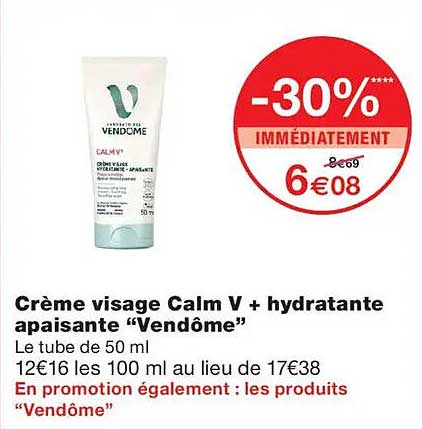 Crème visage Calm V + hydratante apaisante “Vendôme”