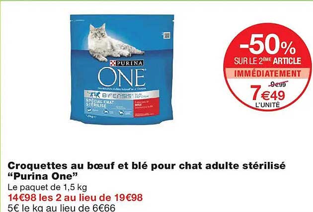 Croquettes au bœuf et blé pour chat adulte stérilisé “Purina One”