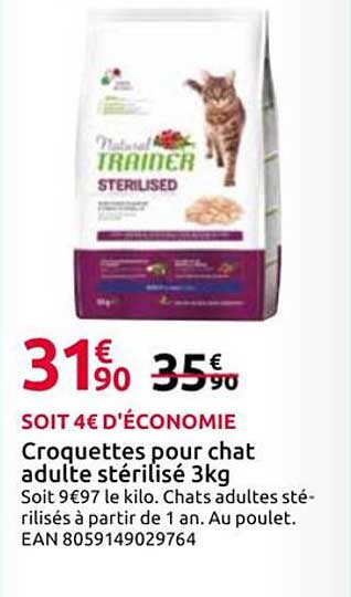 Croquettes pour chat adulte stérilisé 3kg