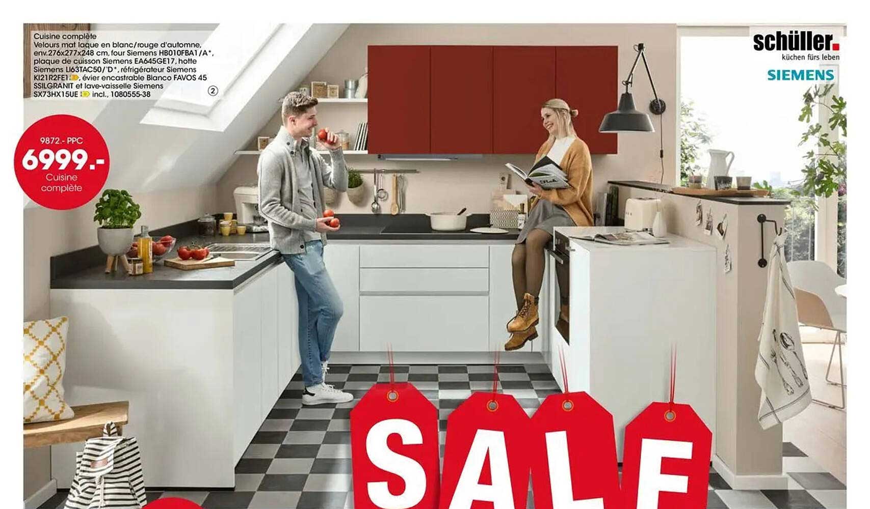 Cuisine complète Velours mat laqué en blanc/rouge d'automne