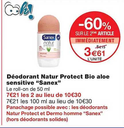 Déodorant Natur Protect Bio aloe sensitive “Sanex”