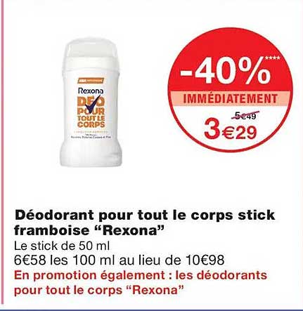 Déodorant pour tout le corps stick framboise “Rexona”