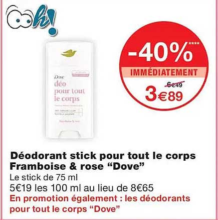 Déodorant stick pour tout le corps Framboise & rose “Dove”