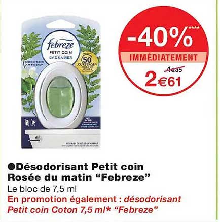 Désodorisant Petit coin Rosée du matin “Febreze”
