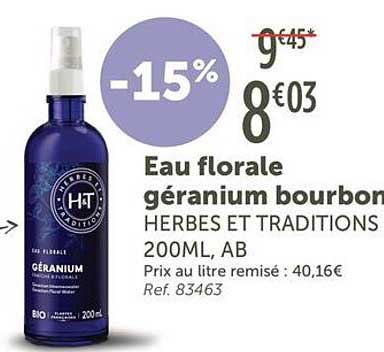 Eau florale géranium bourbon HERBES ET TRADITIONS 200ML, AB