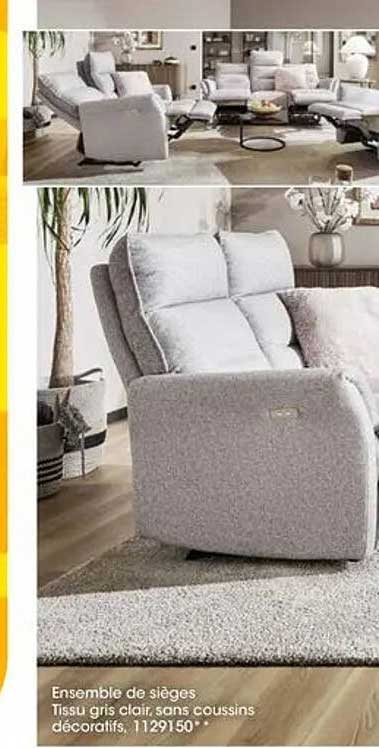 Ensemble de sièges Tissu gris clair, sans coussins décoratifs, 1129150