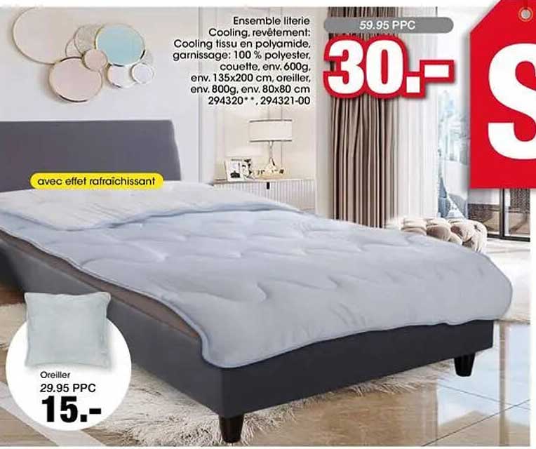 Ensemble literie Cooling, revêtement: Cooling tissu en polyamide, garnissage: 100 % polyester, couette, env. 600g, env. 135x200 cm, oreiller, env. 800g, env. 80x80 cm 294320-* , 294321-00