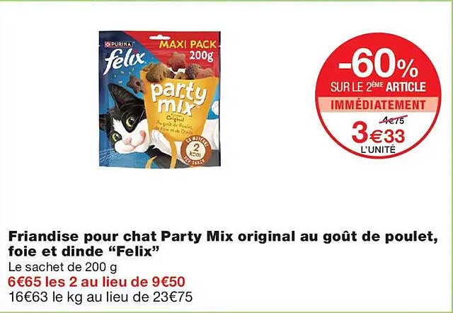 Friandise pour chat Party Mix original au goût de poulet, foie et dinde “Felix”