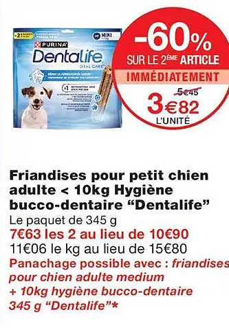Friandises pour petit chien adulte < 10kg Hygiène bucco-dentaire “Dentalife”