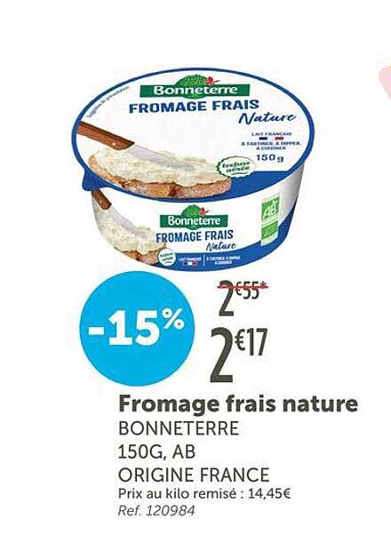 Fromage frais nature BONNETERRE 150G, AB ORIGINE FRANCE