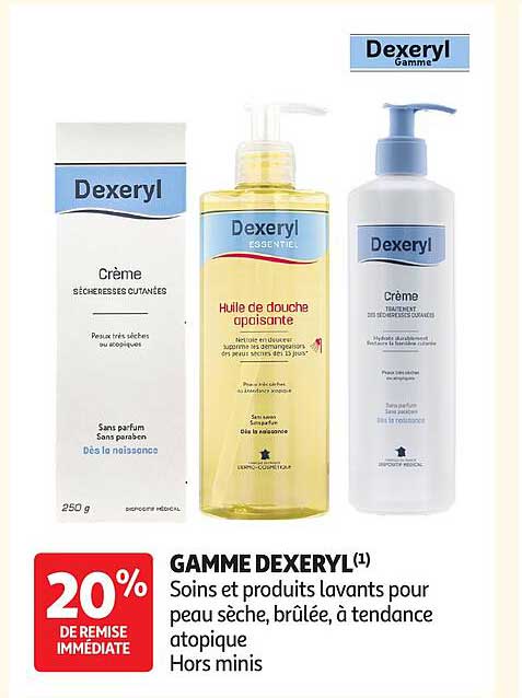 GAMME DEXERYL(1) Soins et produits lavants pour peau sèche, brûlée, à tendance atopique Hors minis