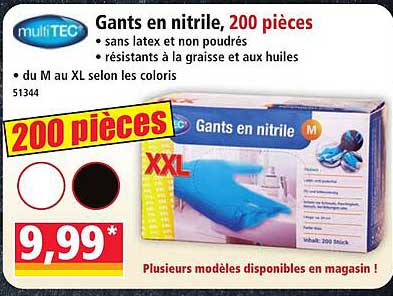 Gants en nitrile, 200 pièces