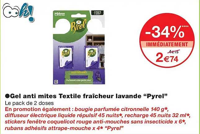 Gel anti mites Textile fraîcheur lavande “Pyrel”