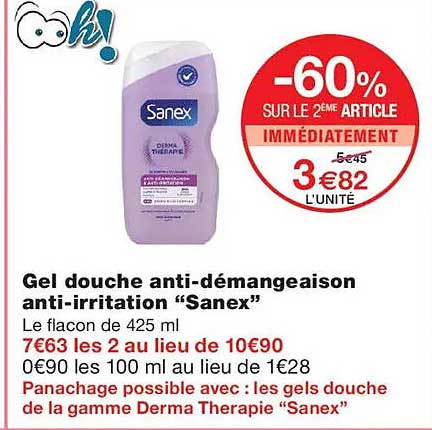 Gel douche anti-démangeaison anti-irritation “Sanex”