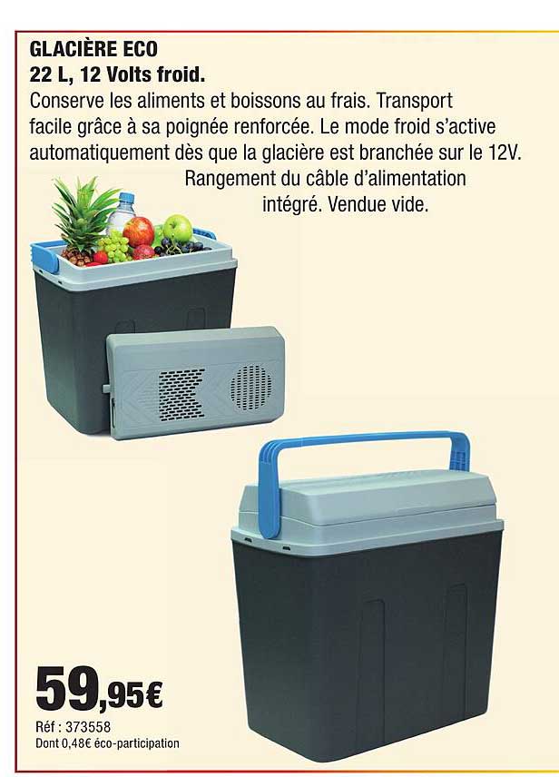GLACIÈRE ECO 22 L, 12 Volts froid.